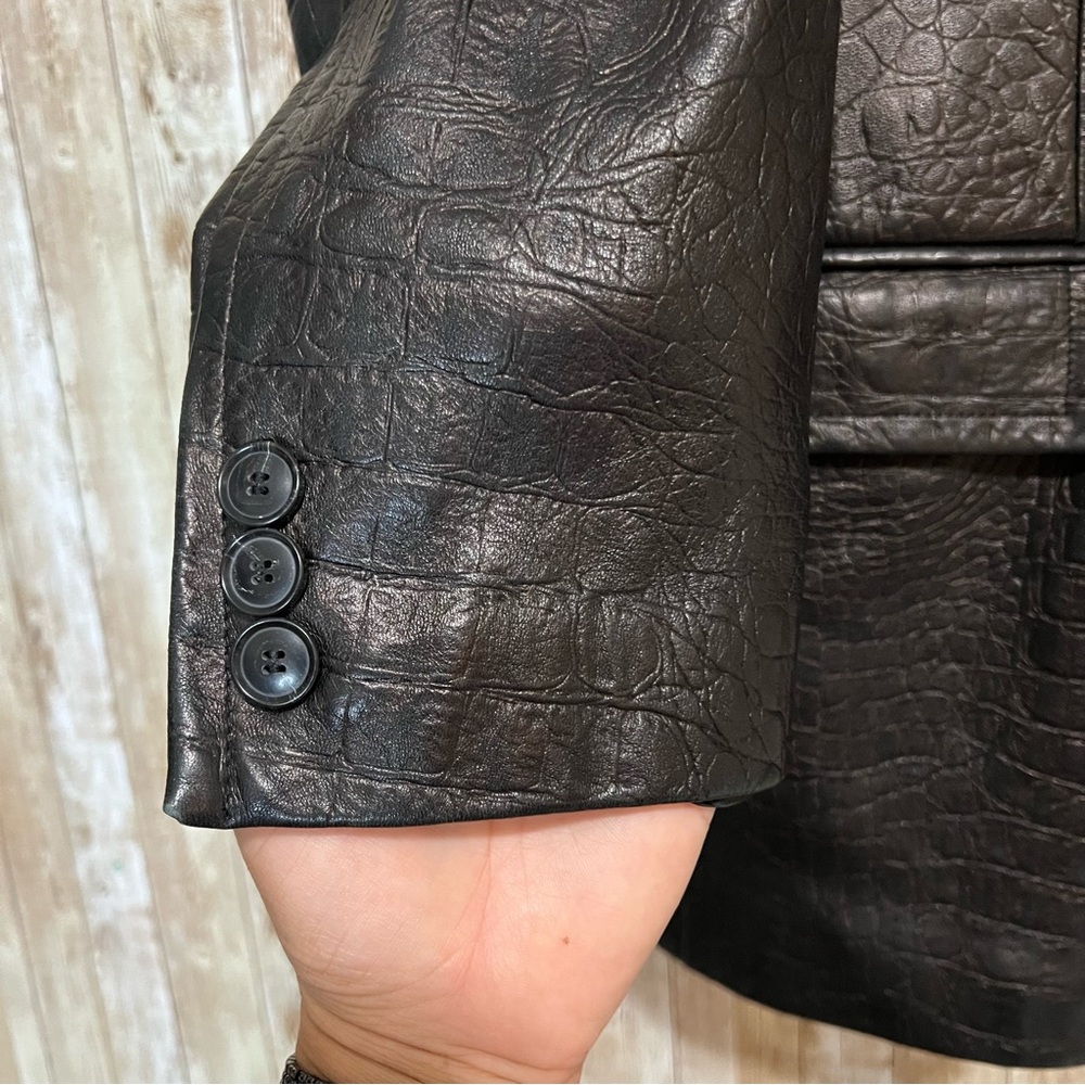 Boss Hugo Boss Leather Crocodile Pattern Brown Blazer - Picture 4 of 12
